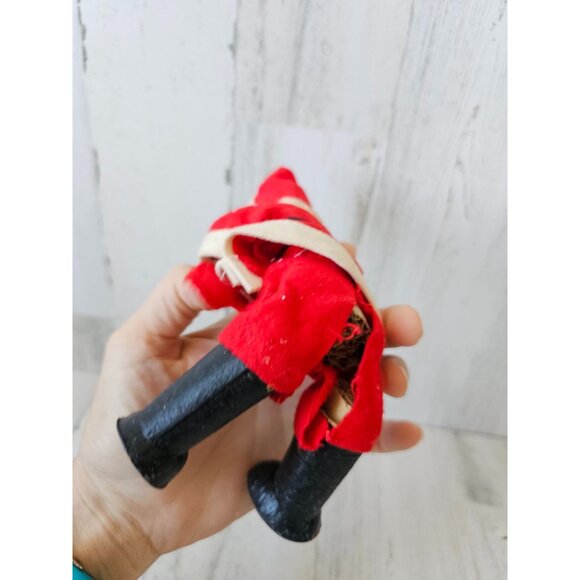 Antique cardboard felt Santa composition metal jointed figurine Xmas tree - Picture 4 of 10